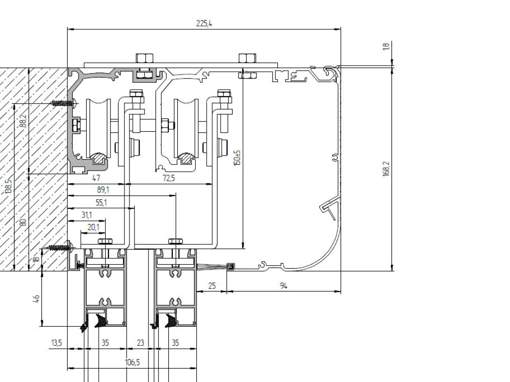 Комплект автоматической раздвижной двери (одна подвижная лайтстворка и фрамуга сверху) для привода AD-SP 6