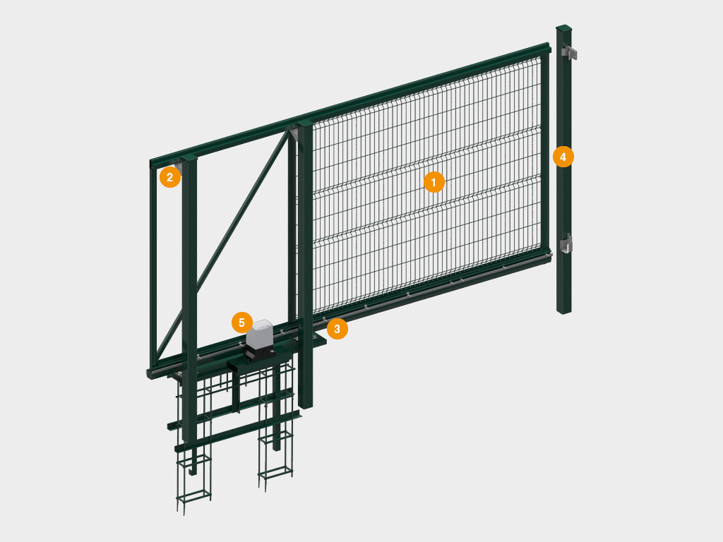 Откатные ворота со стальной рамой и заполнением сварной сеткой 1