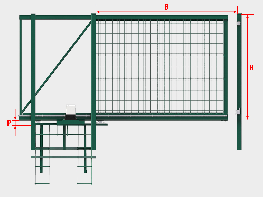 Откатные ворота со стальной рамой и заполнением сварной сеткой 5