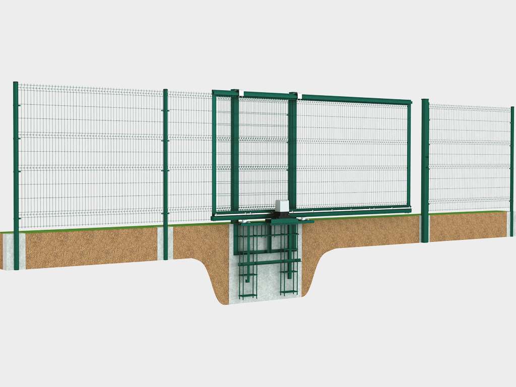 Откатные ворота со стальной рамой и заполнением сварной сеткой 3